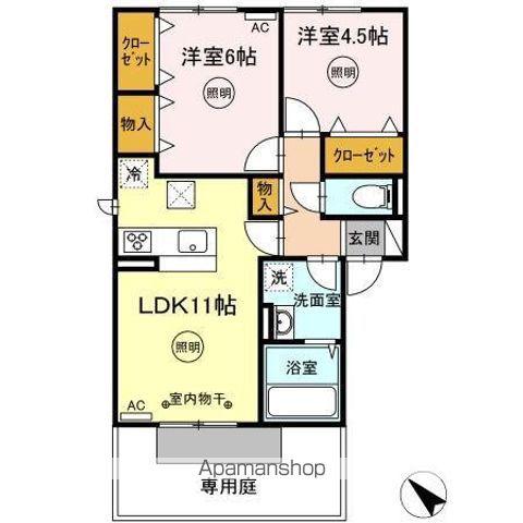 リーブルⅡ B棟(2LDK/1階)の間取り写真