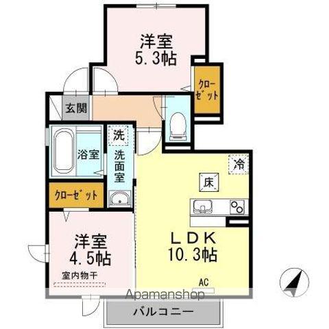 アルジェント・ステラA棟(2LDK/1階)の間取り写真