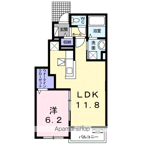 クラウン・ビュー Ⅰ(1LDK/1階)の間取り写真