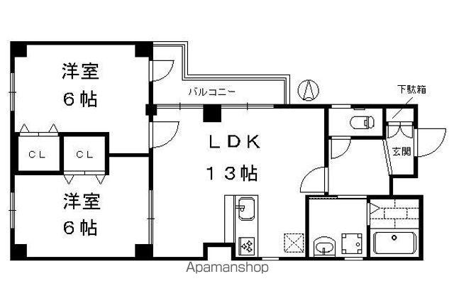CASA DI HIGASHIYAMA(2LDK/2階)の間取り写真