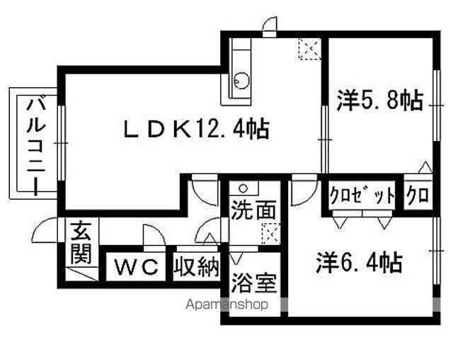 クリエイト(2LDK/1階)の間取り写真