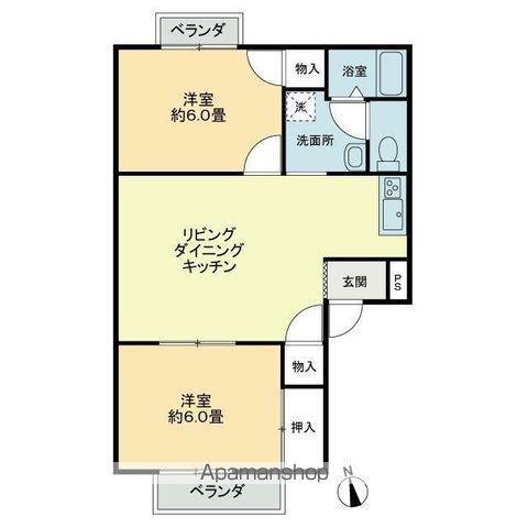 フォブール吉峰ⅡB(2LDK/2階)の間取り写真