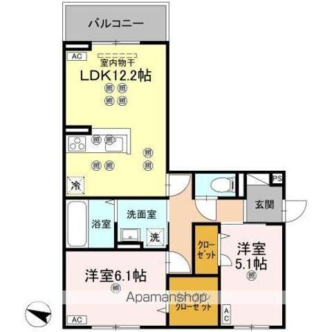 フィオーレガーデン北田宮 B(2LDK/3階)の間取り写真