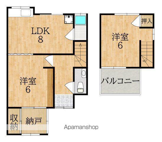 近鉄難波・奈良線 学園前駅(奈良) 徒歩16分 2階建 築61年(2LDK)の間取り写真