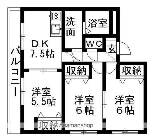 マンションTNK(3DK/1階)の間取り写真