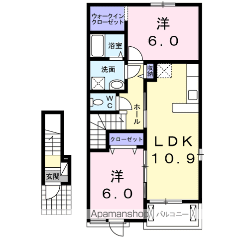 レヴェランスA(2LDK/2階)の間取り写真