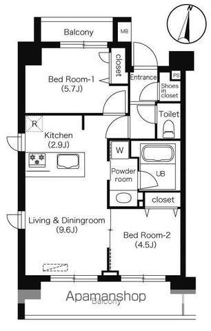 エミリブ下落合(2LDK/4階)の間取り写真