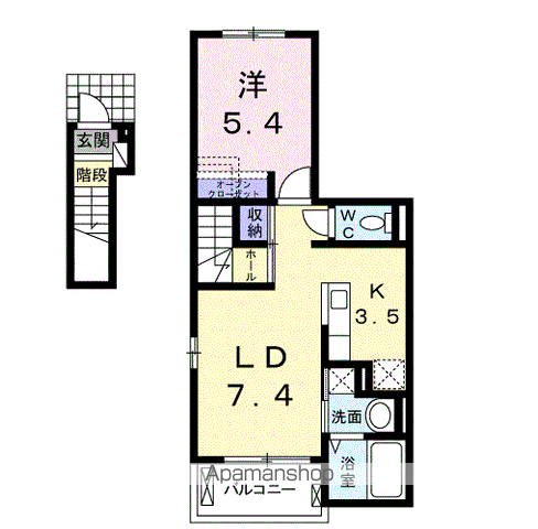 ウィステリア(1LDK/2階)の間取り写真