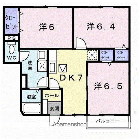 サファイアンエレガンスD(3DK/1階)の間取り写真
