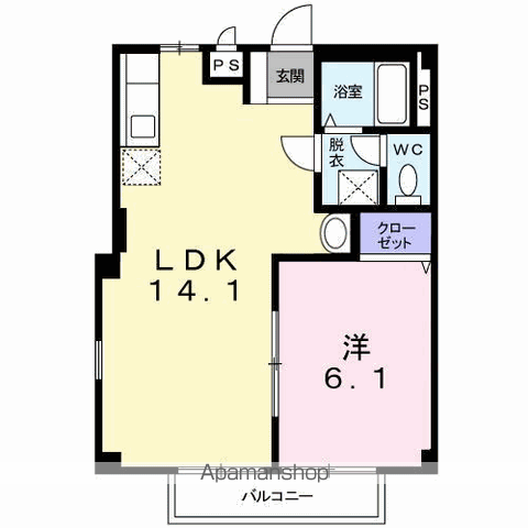 メルベーユ宮A(1LDK/2階)の間取り写真