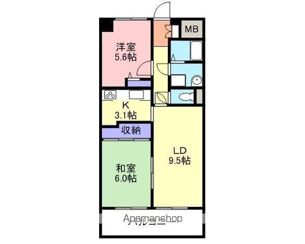 エクセレント米子(2LDK/11階)の間取り写真