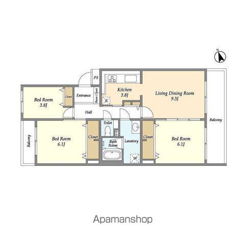 テレパレス柏てるて 北街区 4号棟(3LDK/2階)の間取り写真
