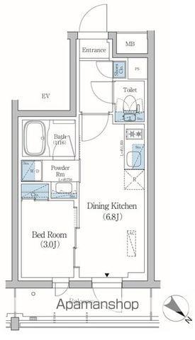 プライムブリス品川旗の台(1DK/4階)の間取り写真