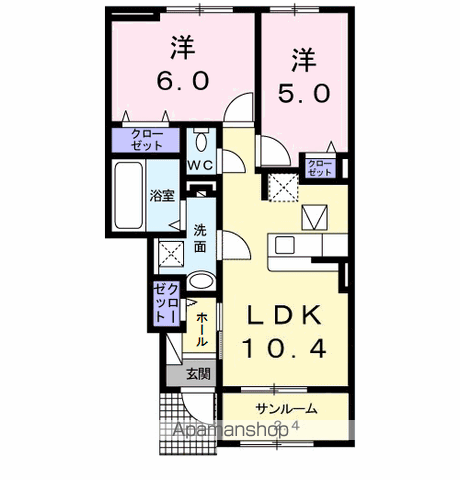 プルチーノⅡ(2LDK/1階)の間取り写真