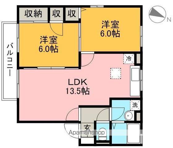 ドルフ東久万(2LDK/1階)の間取り写真