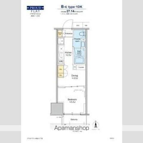 プラウドフラット四谷三丁目(1DK/6階)の間取り写真