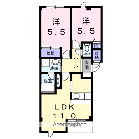 ノースドリーム(2LDK/2階)の間取り写真