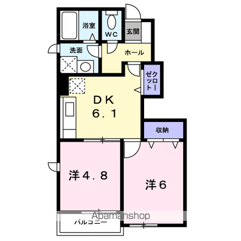 ライジングサンⅡ(2DK/1階)の間取り写真