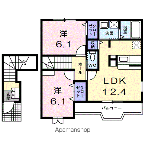 ソラティーオ北野Ⅰ(2LDK/2階)の間取り写真