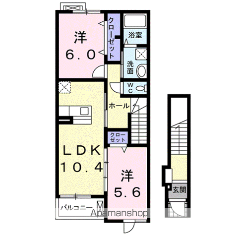 カーザミアⅥ(2LDK/2階)の間取り写真