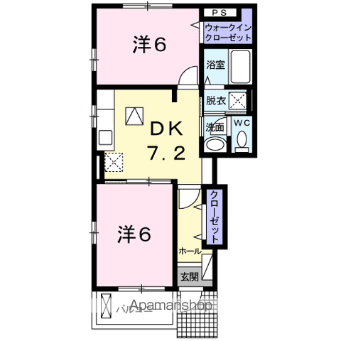 ヴィラ フォーリスト(2DK/1階)の間取り写真