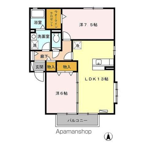 ローランドホワイトC(2LDK/2階)の間取り写真