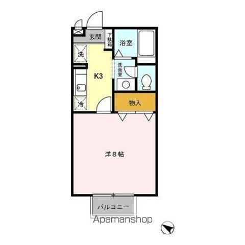 サフランB棟(1K/2階)の間取り写真