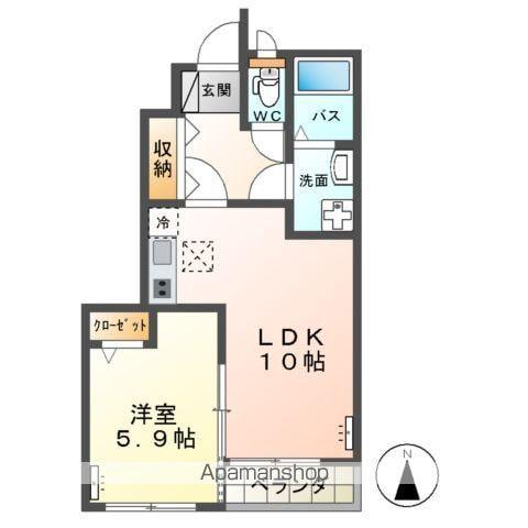 高尾崎 NEW TOWN LA・TERRE E(1LDK/1階)の間取り写真