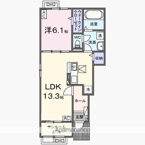 ヌーヴォー エ ベル Ⅰ(1LDK/1階)の間取り写真