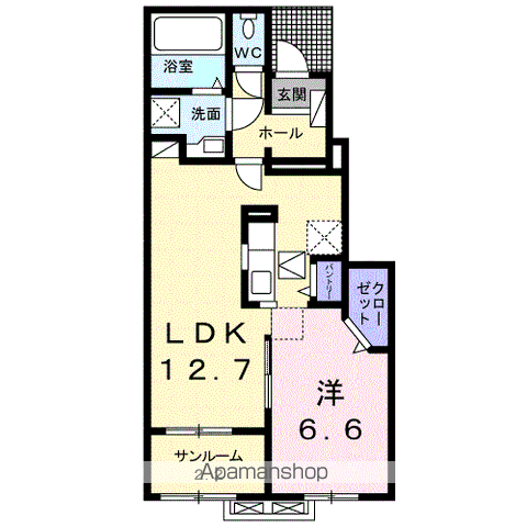 アンドロイ アンソレイユ B(1LDK/1階)の間取り写真