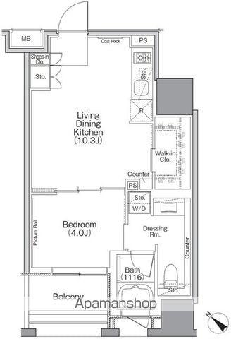 ザ・パークハビオSOHO横浜関内(1LDK/12階)の間取り写真