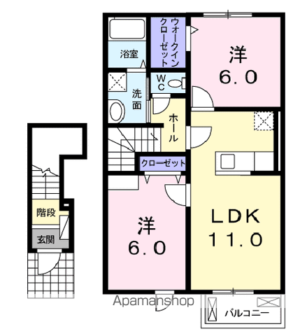ポポロⅣ(2LDK/2階)の間取り写真
