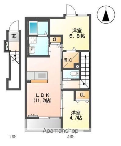 アジャートK(2LDK/2階)の間取り写真