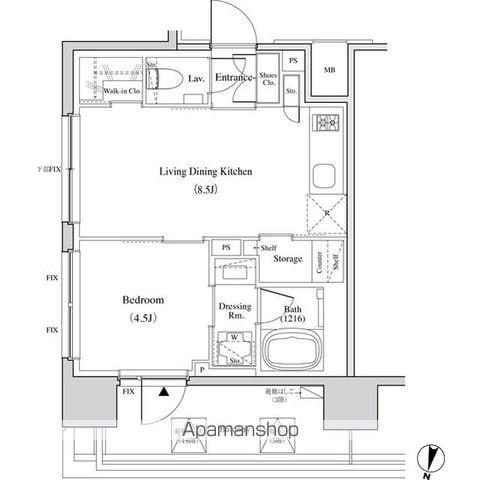 ザ・パークハビオ代々木(1LDK/2階)の間取り写真