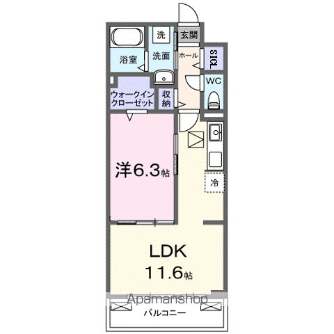 ディアコート唐崎(1LDK/1階)の間取り写真