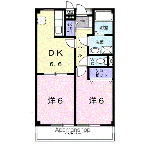 シャングリラM(2DK/1階)の間取り写真