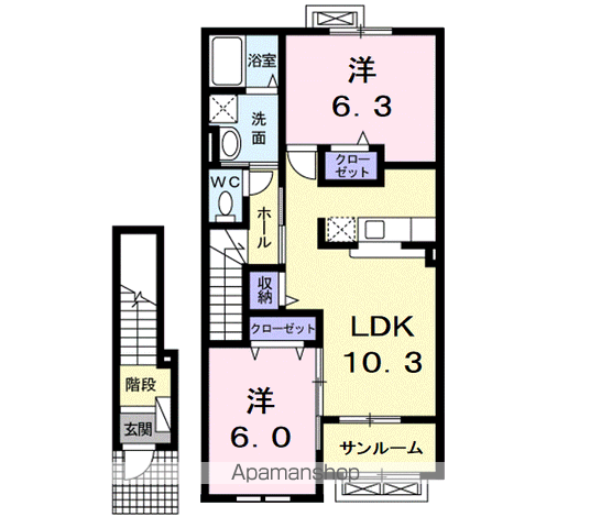 アヴァンセB(2LDK/2階)の間取り写真