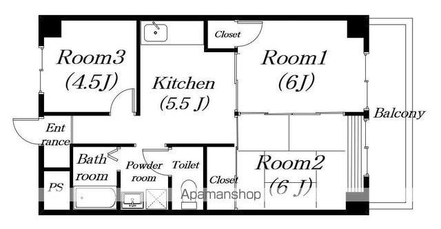 ウイング八日市(3DK/6階)の間取り写真