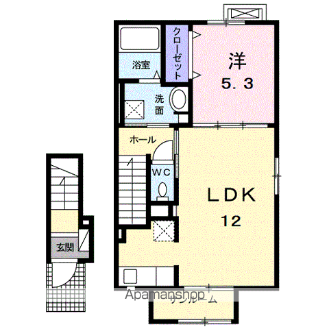ル ソレイユ(1LDK/2階)の間取り写真