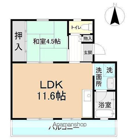 富岡ハイツⅠ(1LDK/4階)の間取り写真