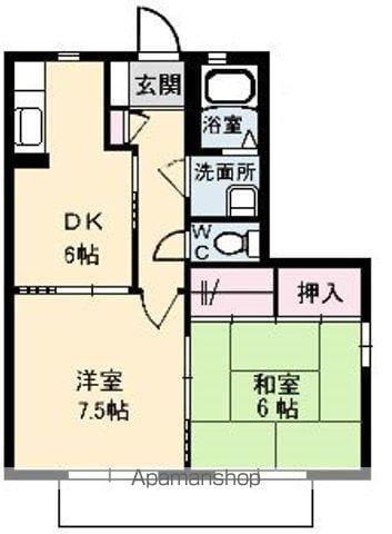 ハピネス口田(2DK/2階)の間取り写真
