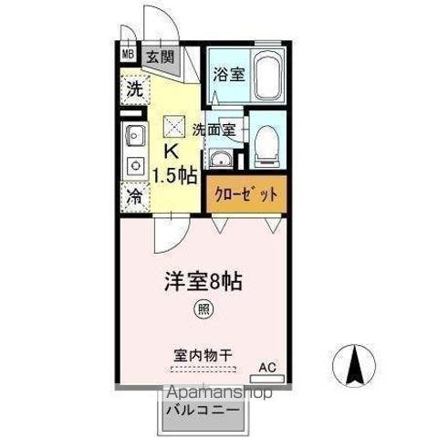 ベルシャトル C棟(1K/1階)の間取り写真