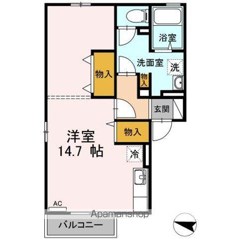 エクセル東尾道 A棟(ワンルーム/2階)の間取り写真