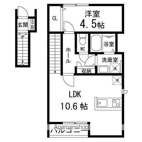 LIVEⅢA棟(1LDK/2階)の間取り写真