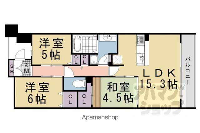 イニシア京都一乗寺(3LDK/4階)の間取り写真