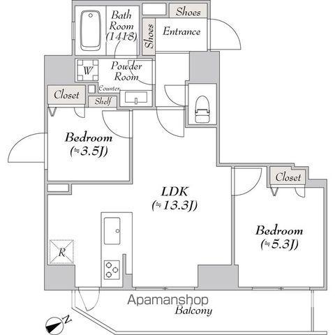リテラス浅草橋イースト(2LDK/14階)の間取り写真