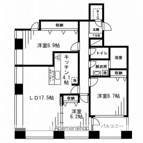 レジディアタワー麻布十番(3LDK/19階)の間取り写真