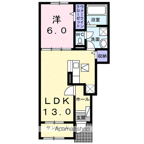 ヒルサイド(1LDK/1階)の間取り写真