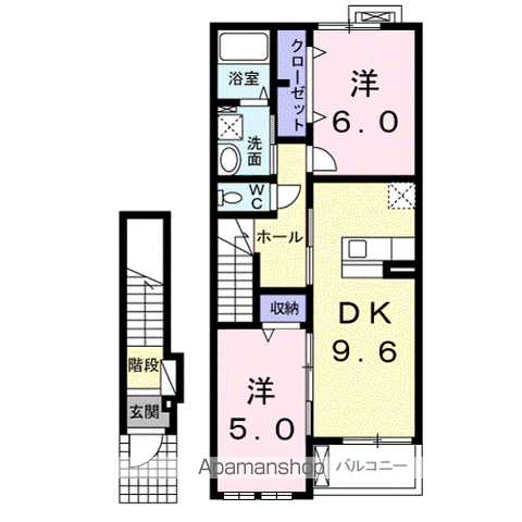 クオーレ Ⅱ(2DK/2階)の間取り写真