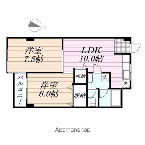 千葉都町マンション(2LDK/4階)の間取り写真